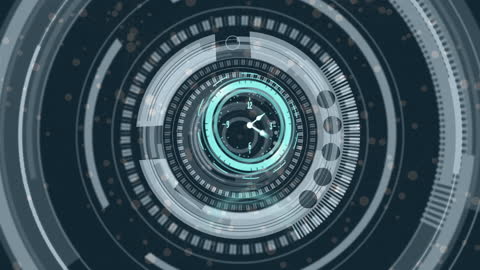 Futuristic Digital Clock Interface with Data Processing Elements