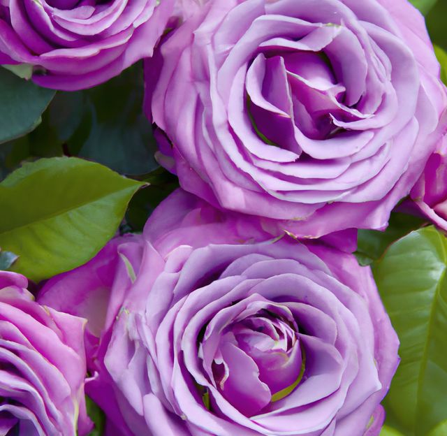 Close up of beautiful pink roses over green leaves. Flowers, nature, harmony and colour concept.