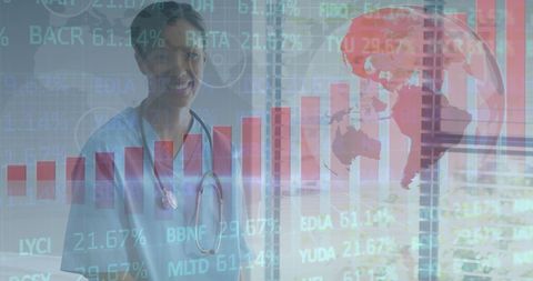Female doctor analyzing healthcare data with global insights
