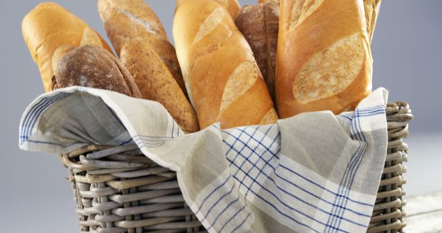 Assorted Fresh Bread Loaves in Woven Basket - Download Free Stock Images Pikwizard.com