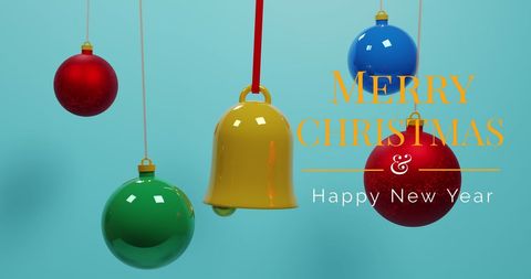 Christmas Greeting with Colorful Baubles and Bell