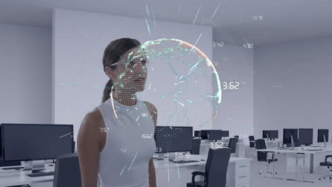 Businesswoman in Virtual Reality Exploring Global Network