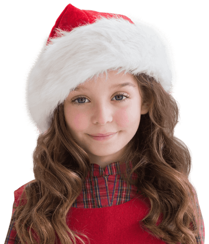 Smiling Caucasian Girl Wearing Santa Hat Transparent Background