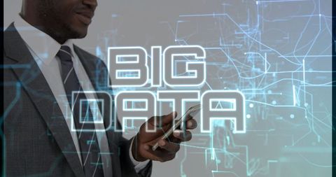 Businessman Interacting with Big Data Holographic Interface