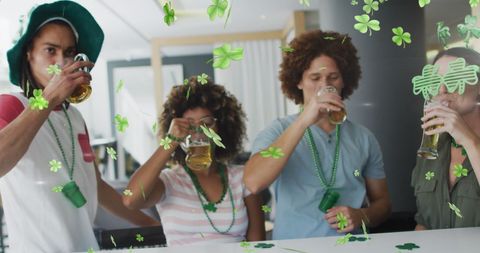 Diverse Friends Celebrating St. Patrick's Day with Beers