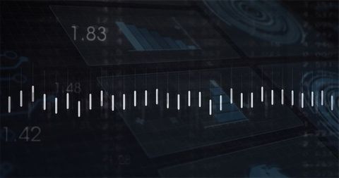 Futuristic interface with waveform and data visualization in dark mode
