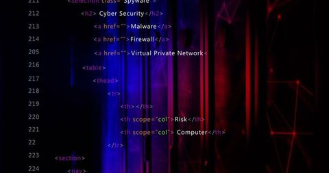 HTML Code with Cybersecurity Elements on Abstract Background