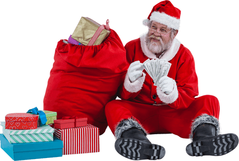 santa counting money with sack of gifts transparent background - Download Free Stock Videos Pikwizard.com