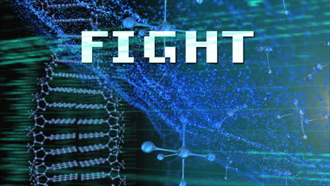 DNA Structure and Molecules with Fight Text Overlay in Digital Animation