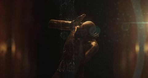 Horror concept of distressed zombie in dark corridor