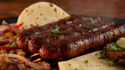 Sizzling Sausage Kebabs Grilling with Veggie Medley