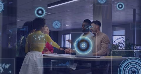 Diverse Team Collaborating Virtually with Digital Interface