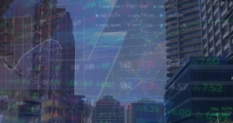 Animated Financial Data Overlaying Urban Architecture