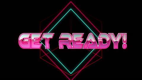Retro Futuristic Text with Neon Geometric Shapes