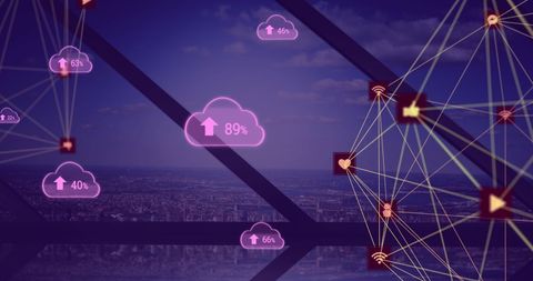 Digital Cloud Connectivity Over Modern Cityscape - Download Free Stock Images Pikwizard.com