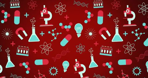 seamless pattern with scientific pictograms on red background - Download Free Stock Images Pikwizard.com