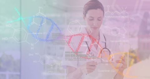 Female Doctor Analyzing DNA Data in Modern Laboratory