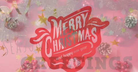 Festive Merry Christmas Greeting with Pine Cones Decoration