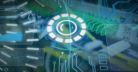 Futuristic holographic interface in high-tech lab