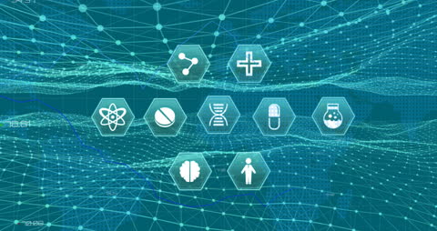 Futuristic Medical Network with Digital Technology Icons