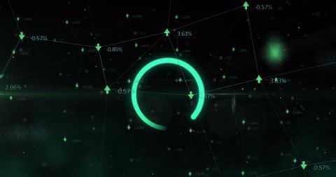 Green data loading ring on black background with stat indicators