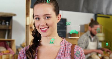 Happy woman shopping at sustainable local market