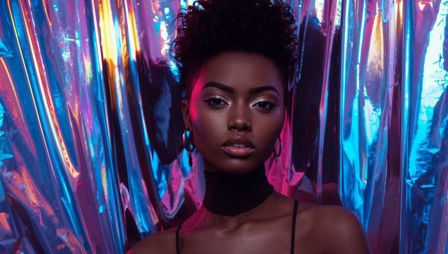 Glamorous Studio Portrait with Futuristic Metallic Lighting