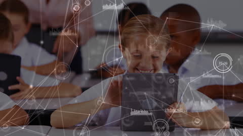 Diverse Students Engaged with Tablet Technology in Classroom