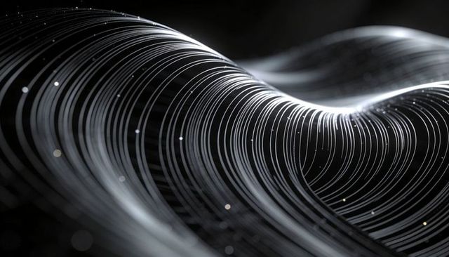 Sinuous Luminous Wire Ribbons Flowing Across Dark Space with Bokeh Highlights Monochrome Abstract