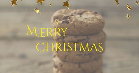 Festive Merry Christmas Banner with Cookies and Gold Stars - Download Free Stock Images Pikwizard.com