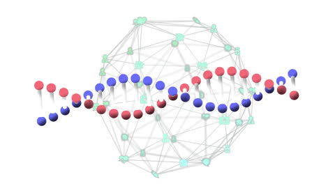 Animated DNA Strand with Network Connections and Icons Background