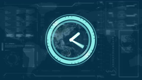 Futuristic Clock Animation with Digital Interface Background