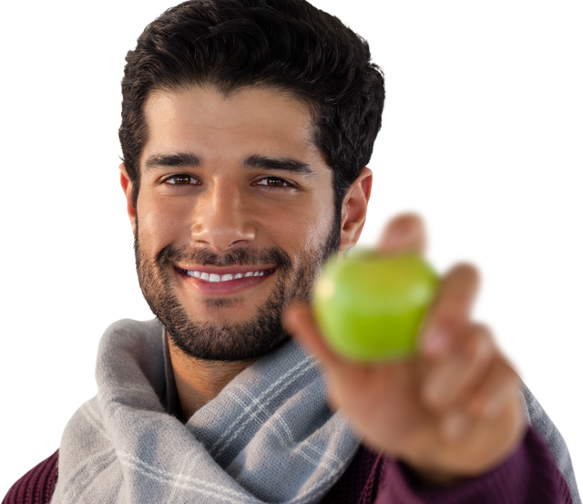 Transparent portrait man holding green apple smiling healthy lifestyle - Download Free Stock Videos Pikwizard.com