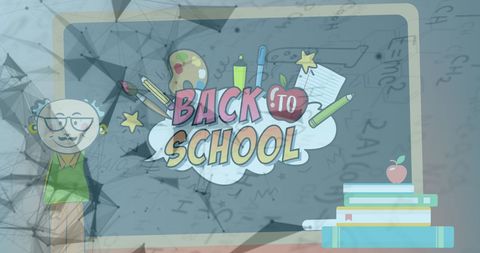 Back to School Concept with Cartoon Elements and Chemistry Theme