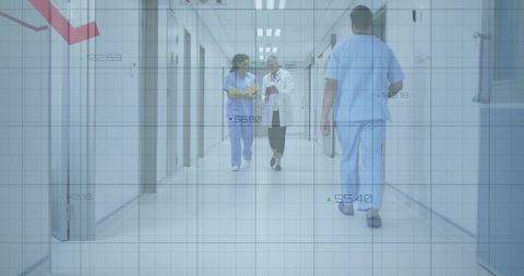 Healthcare Professionals Collaborating in Modern Hospital Corridor