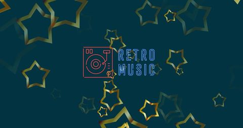 Retro Music Theme with Golden Stars and Dark Blue Background