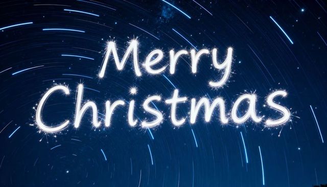 Merry Christmas sparkler writing over star trails night sky festive luminous greeting