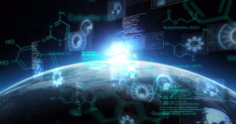 Digital Data Interface with Scientific Holograms Over Earth - Download Free Stock Images Pikwizard.com