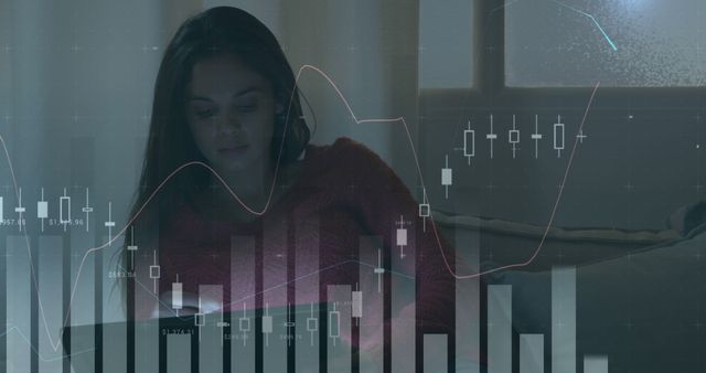 Woman Analyzing Stock Market Data at Home with Digital Interface - Download Free Stock Images Pikwizard.com