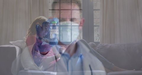 Digitally Blended Health Concept with Doctor and Woman at Home