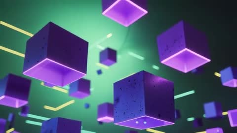 Futuristic Digital Purple Cubes in Dynamic Neon Space