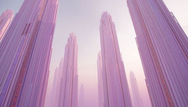 Futuristic Cityscape with Pastel Skyscrapers Floating in Hazy Light
