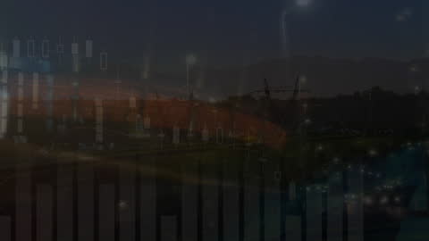 Digital Data Processing Over Urban Cityscape at Night