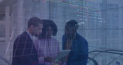 Animated Data Analytics Overlay on Business Team Discussion