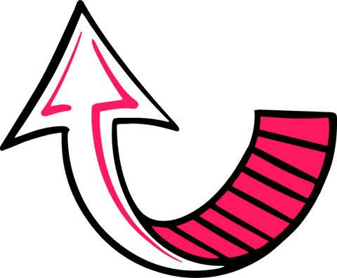 Transparent pink curved arrow hand-drawn modern design