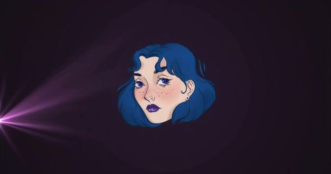 Floating Illustrated Female Head with Purple Flare