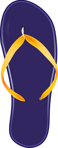 Purple flip-flop sandal with yellow straps background transparent