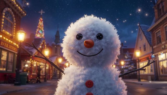 Festive Snowman on Enchanted Winter Street