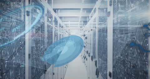 Digital Equations Overlay in Modern Server Room