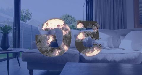Molten '05' graphic overlaying sunlit modern living room with sectional sofa and patio